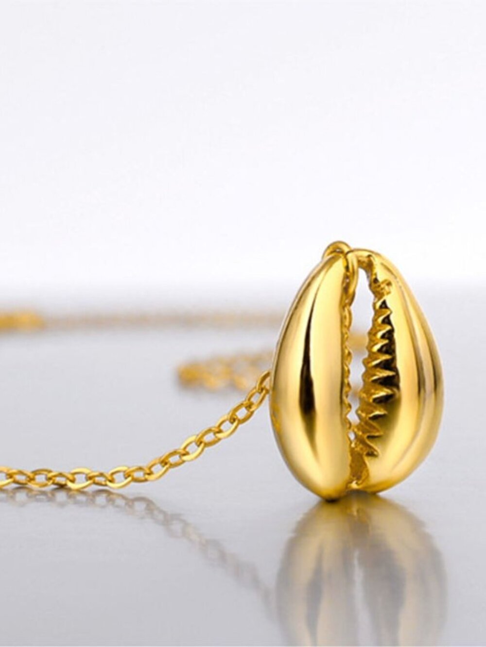 Gold Cowrie Shell Pendant Necklace Boho Beach Coastal Ocean Seashell Charm Gift